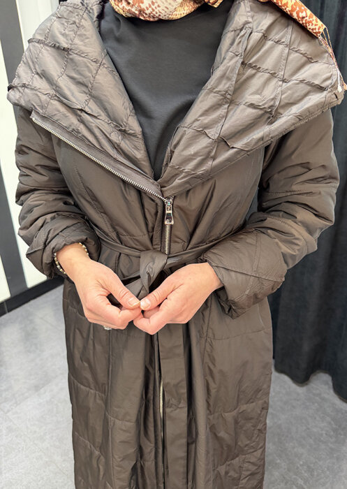 MissWhence Boydan Fermuarlı Kapişonlu Pardesü KAHVERENGİ - 5