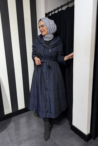 MissWhence Boydan Fermuarlı Kapişonlu Pardesü LACİVERT