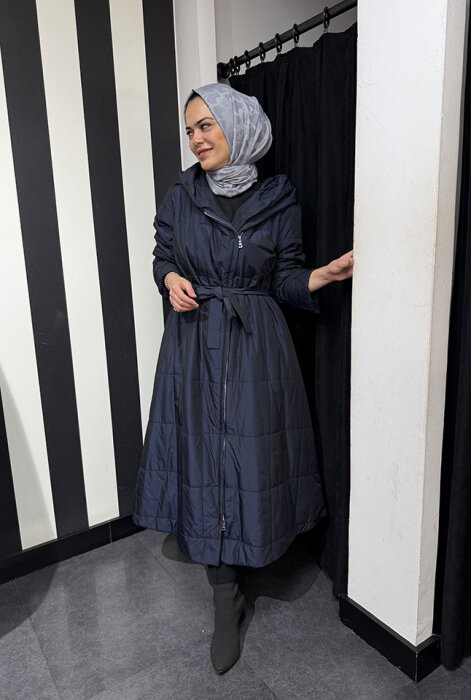 MissWhence Boydan Fermuarlı Kapişonlu Pardesü LACİVERT - 1