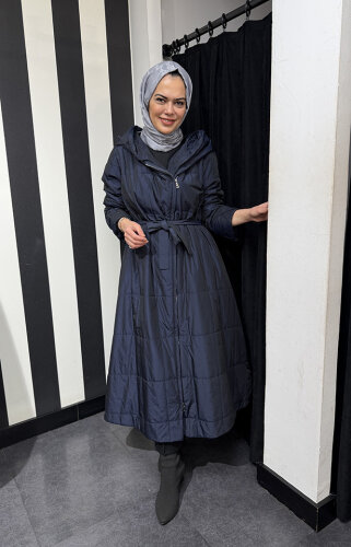 MissWhence Boydan Fermuarlı Kapişonlu Pardesü LACİVERT - 2