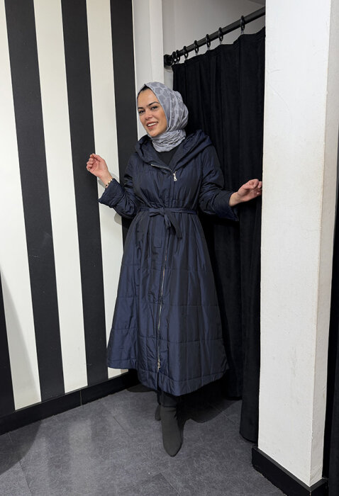 MissWhence Boydan Fermuarlı Kapişonlu Pardesü LACİVERT - 3