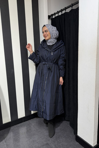 MissWhence Boydan Fermuarlı Kapişonlu Pardesü LACİVERT - 4