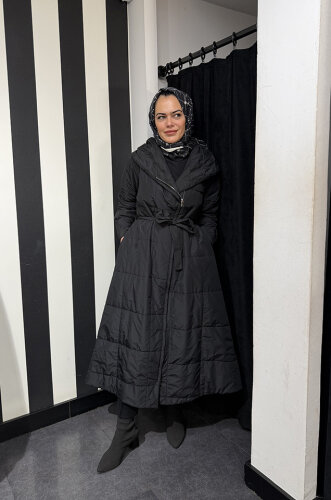 MissWhence Boydan Fermuarlı Kapişonlu Pardesü SİYAH