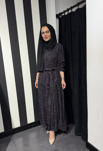 MissWhence Çiçek Desenli Elbise GRİ - 2