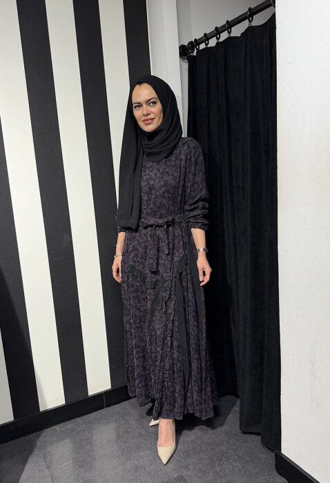 MissWhence Çiçek Desenli Elbise GRİ - 2