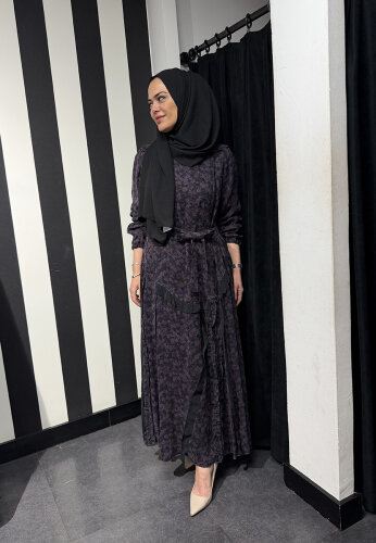 MissWhence Çiçek Desenli Elbise GRİ - 3