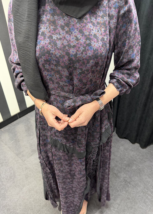 MissWhence Çiçek Desenli Elbise GRİ - 4