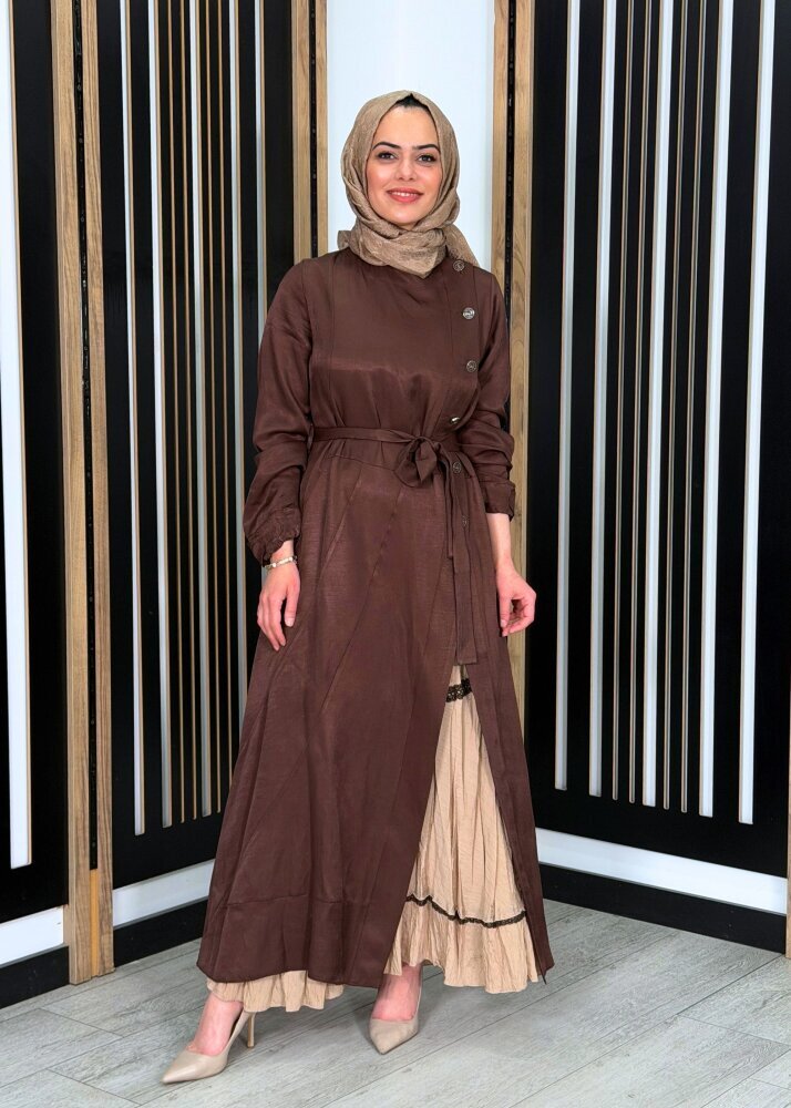 MissWhence Düğme Detaylı Elbise KAHVE - 2