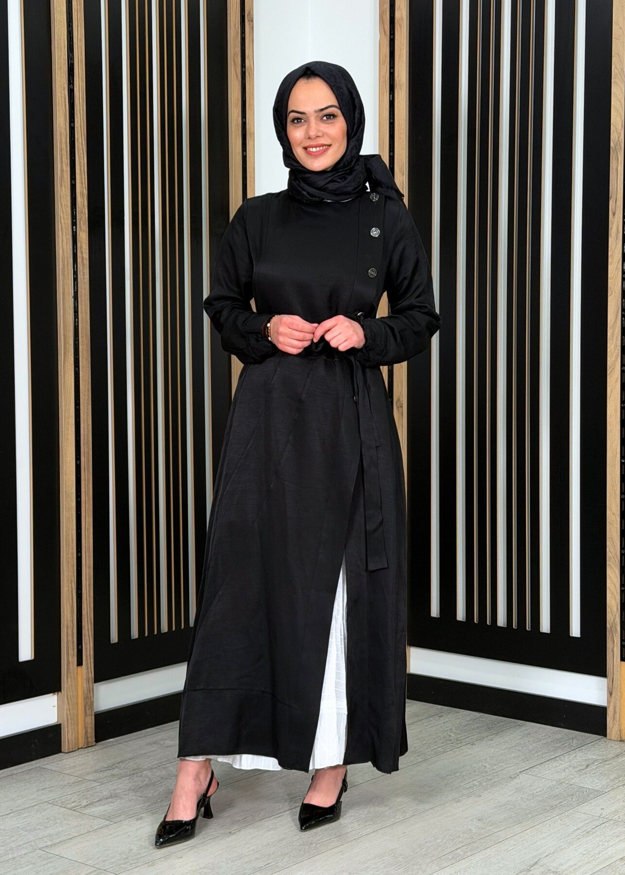 MissWhence Düğme Detaylı Elbise SİYAH - 3