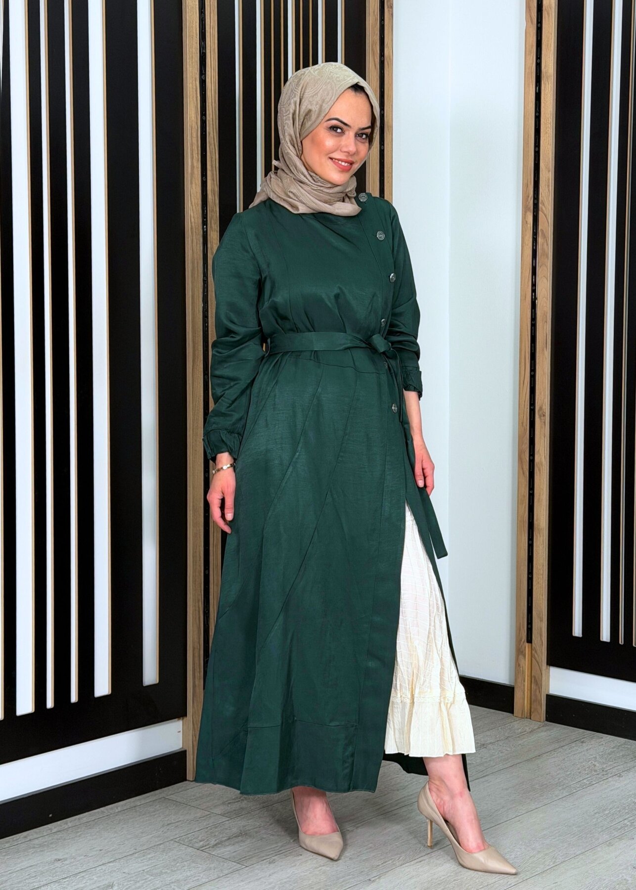 MissWhence Düğme Detaylı Elbise YEŞİL - 2