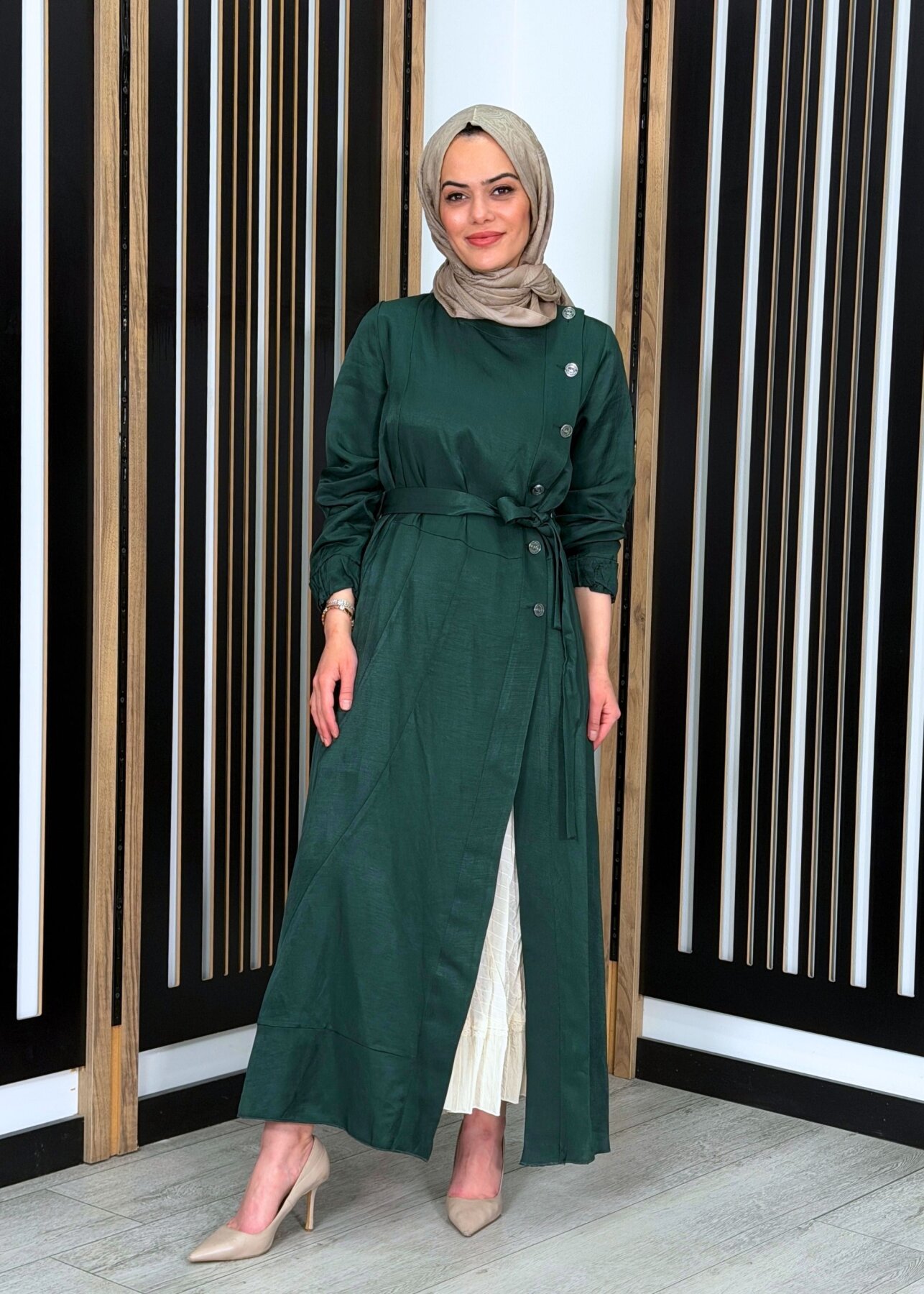 MissWhence Düğme Detaylı Elbise YEŞİL - 3