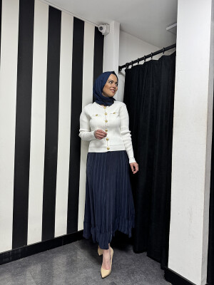 MissWhence Etek Ucu Pliseli Etek LACİVERT - 1