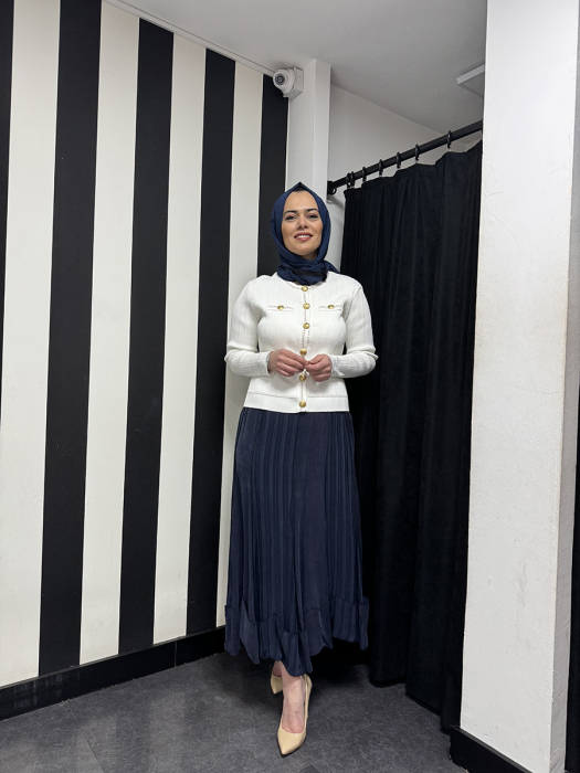 MissWhence Etek Ucu Pliseli Etek LACİVERT - 2