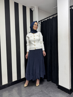 MissWhence Etek Ucu Pliseli Etek LACİVERT - 3