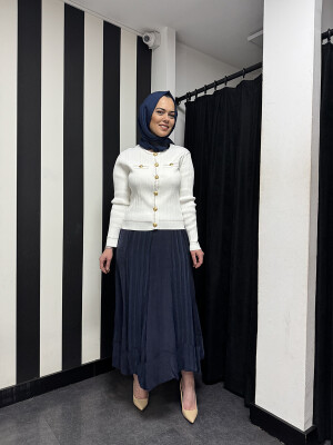 MissWhence Etek Ucu Pliseli Etek LACİVERT - 4