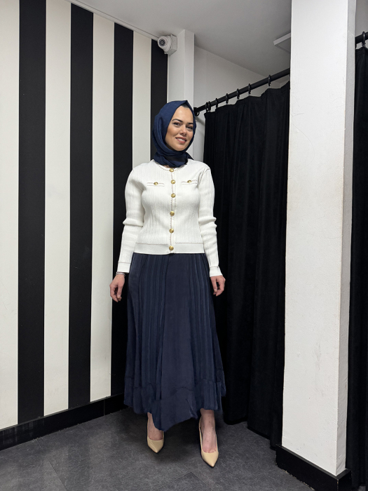 MissWhence Etek Ucu Pliseli Etek LACİVERT - 4