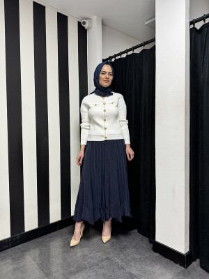 MissWhence Etek Ucu Pliseli Etek LACİVERT - 5