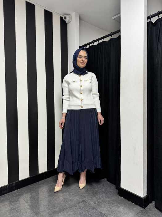 MissWhence Etek Ucu Pliseli Etek LACİVERT - 5