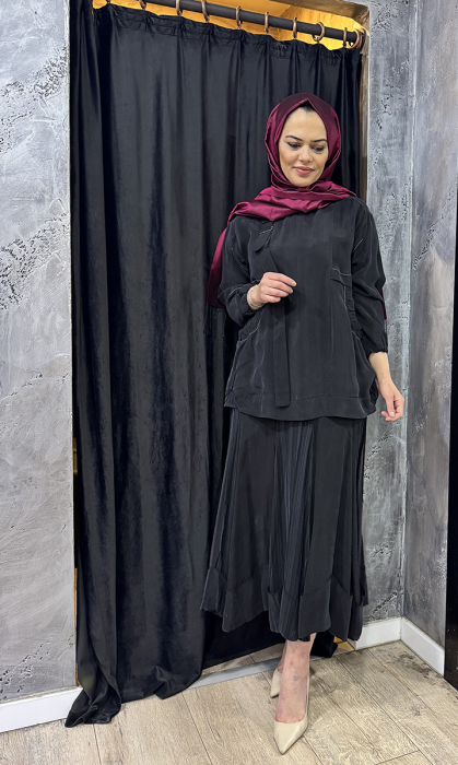 MissWhence Etek Ucu Pliseli Etek SİYAH - 3