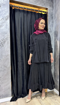 MissWhence Etek Ucu Pliseli Etek SİYAH - 1