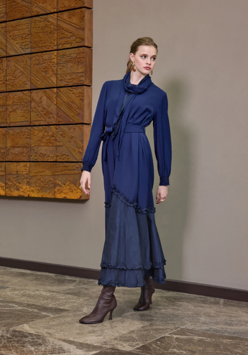 MissWhence Etek Ucu Tafta Elbise LACİVERT - 2