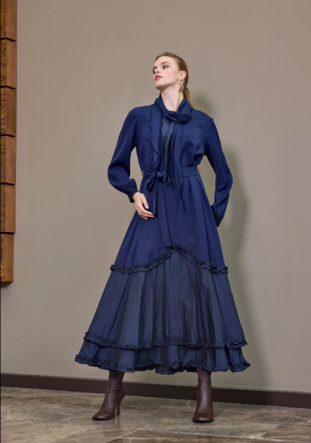 MissWhence Etek Ucu Tafta Elbise LACİVERT - 3