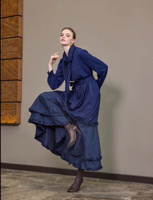 MissWhence Etek Ucu Tafta Elbise LACİVERT - 4