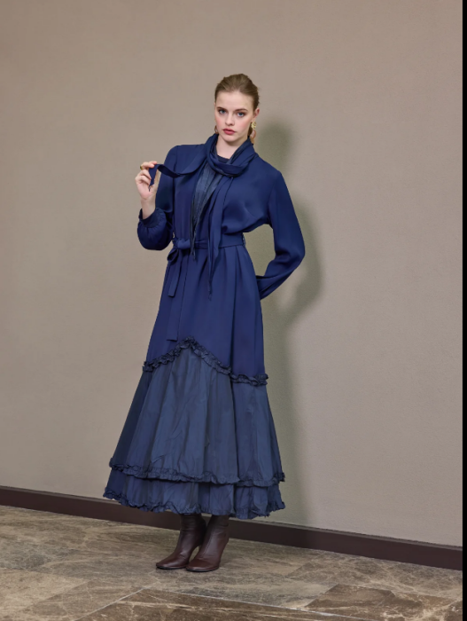 MissWhence Etek Ucu Tafta Elbise LACİVERT - 5