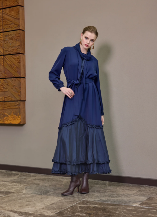 MissWhence Etek Ucu Tafta Elbise LACİVERT - 6