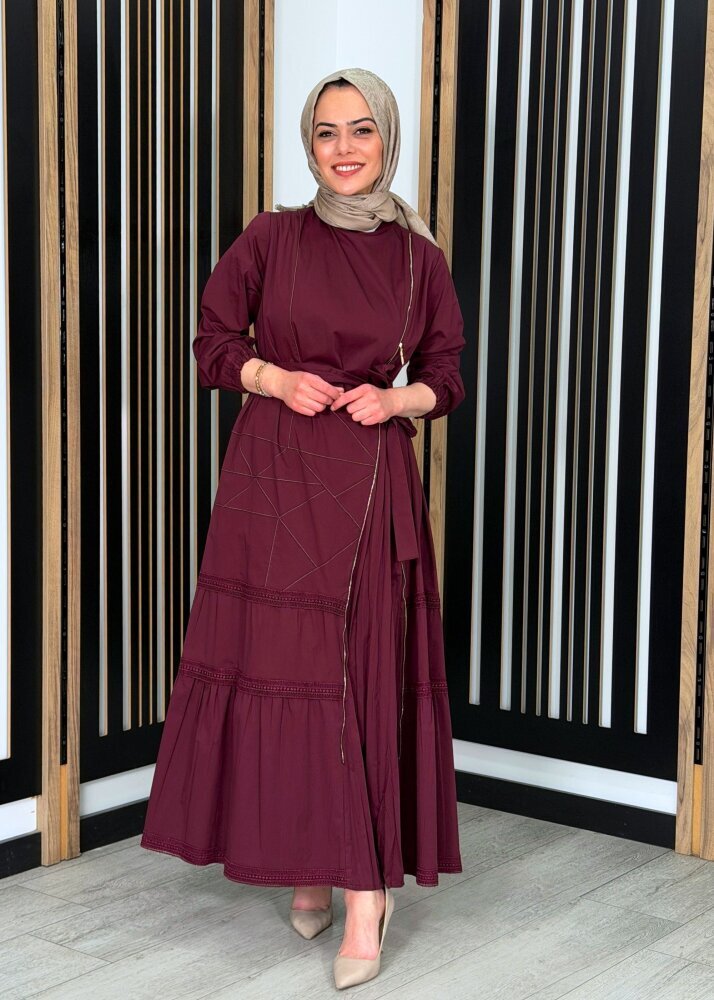 MissWhence Fermuar Detaylı Elbise BORDO - 2