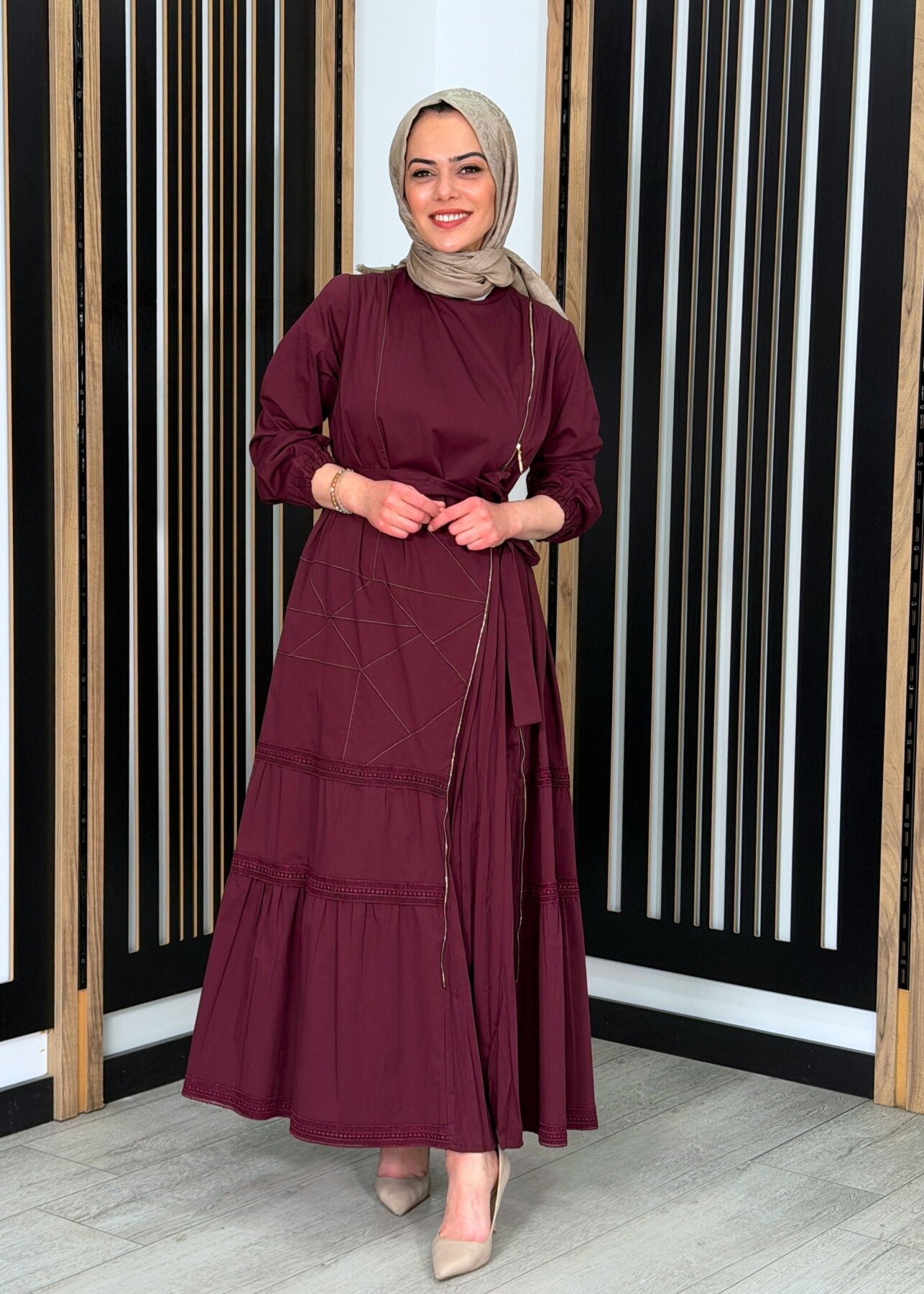 MissWhence Fermuar Detaylı Elbise BORDO - 2