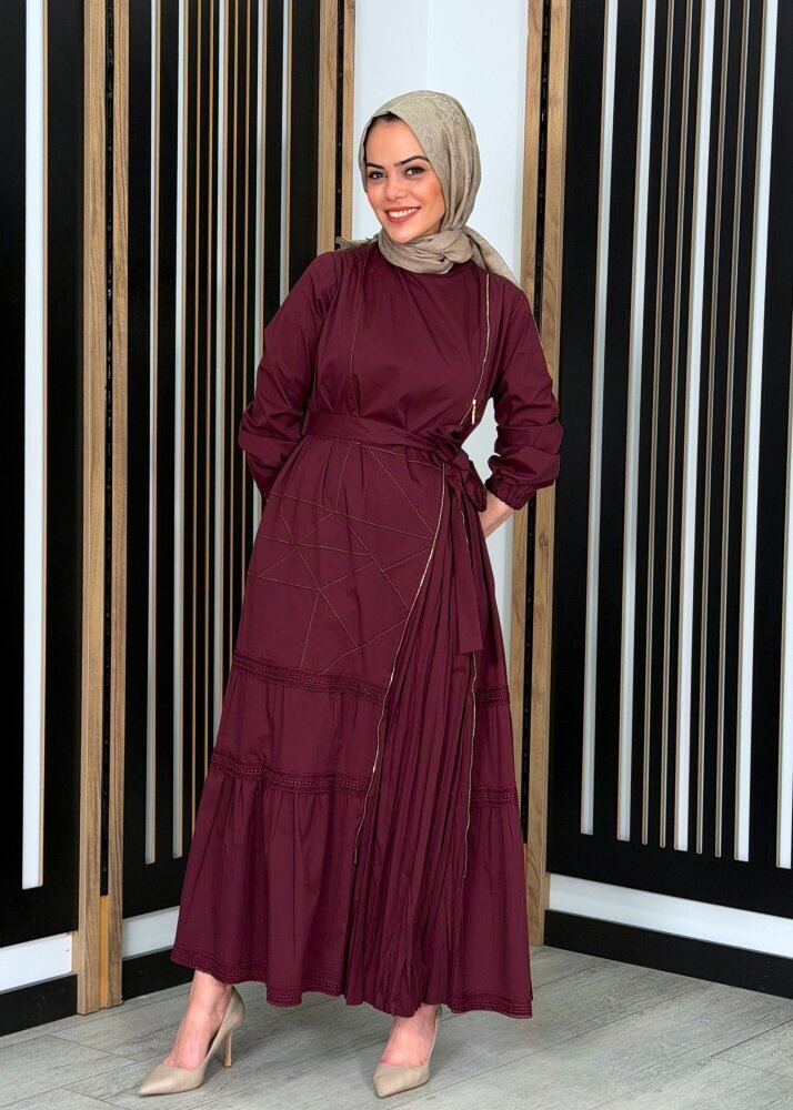 MissWhence Fermuar Detaylı Elbise BORDO - 3