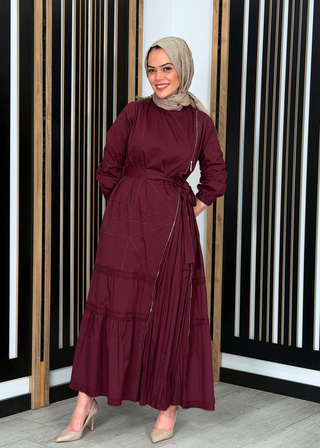 MissWhence Fermuar Detaylı Elbise BORDO - 3