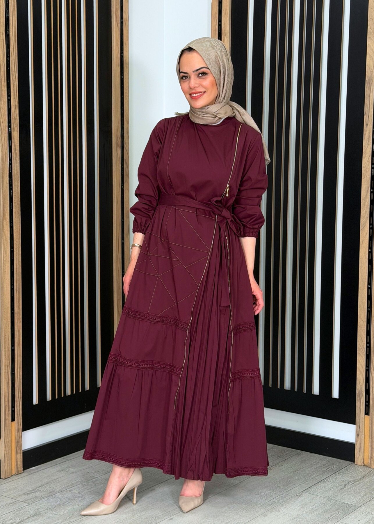 MissWhence Fermuar Detaylı Elbise BORDO - 1