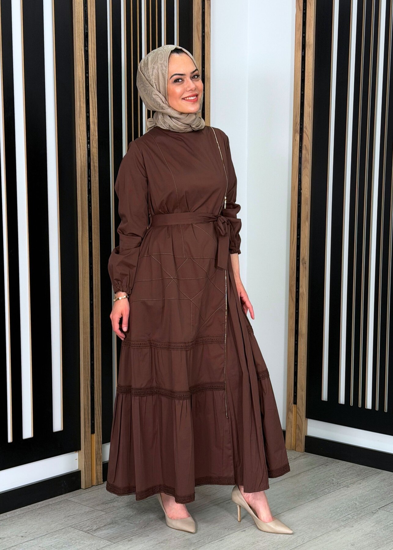 MissWhence Fermuar Detaylı Elbise KAHVE - 3