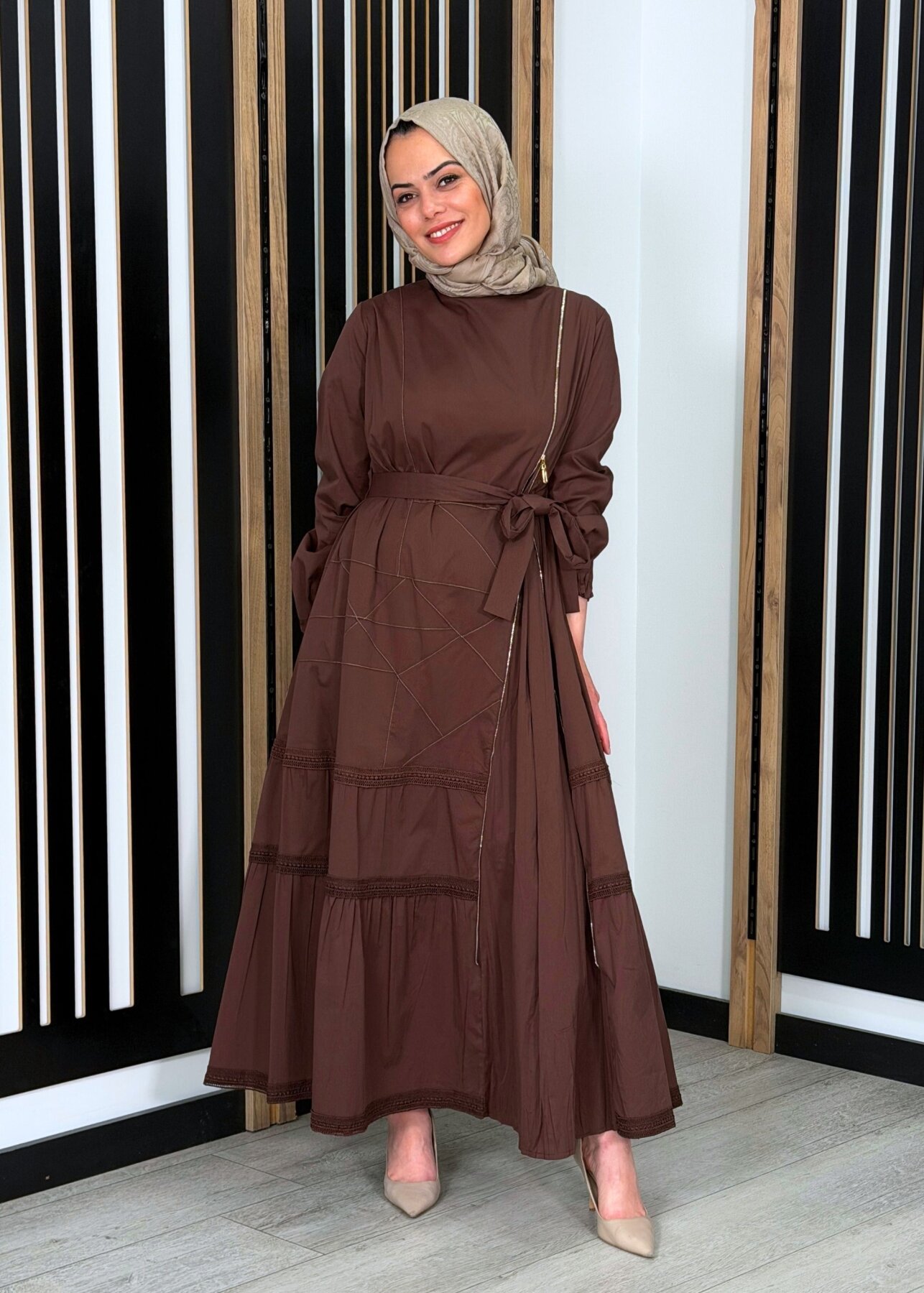 MissWhence Fermuar Detaylı Elbise KAHVE - 1