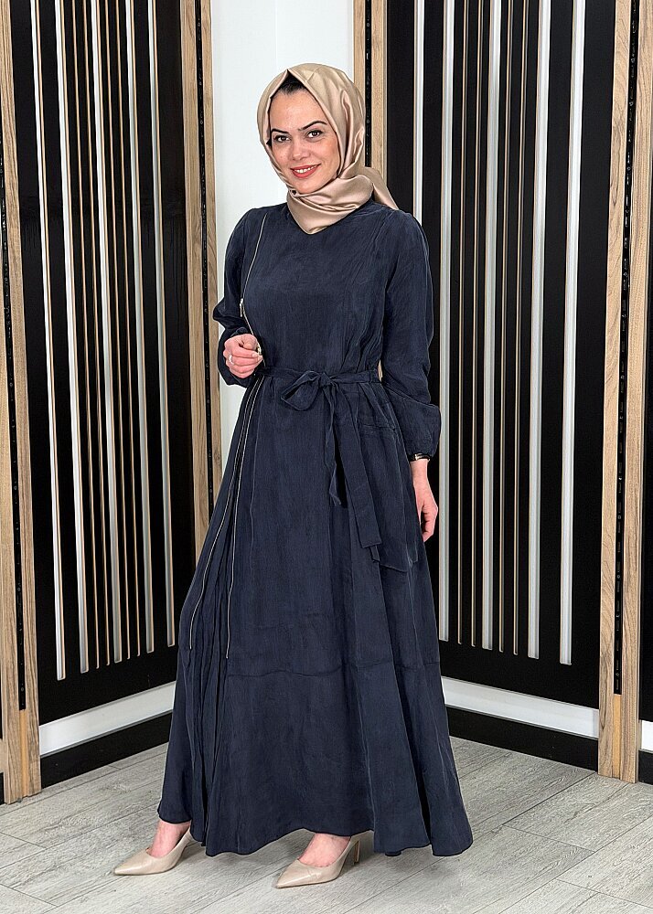 MissWhence Fermuar Detaylı İpek Elbise LACİVERT
