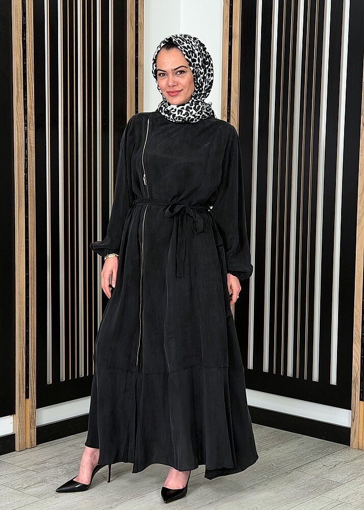 MissWhence Fermuar Detaylı İpek Elbise SİYAH