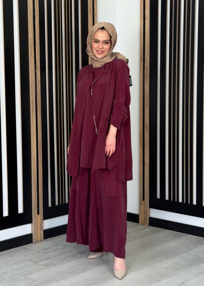 MissWhence Fermuar Detaylı İpek Takım BORDO