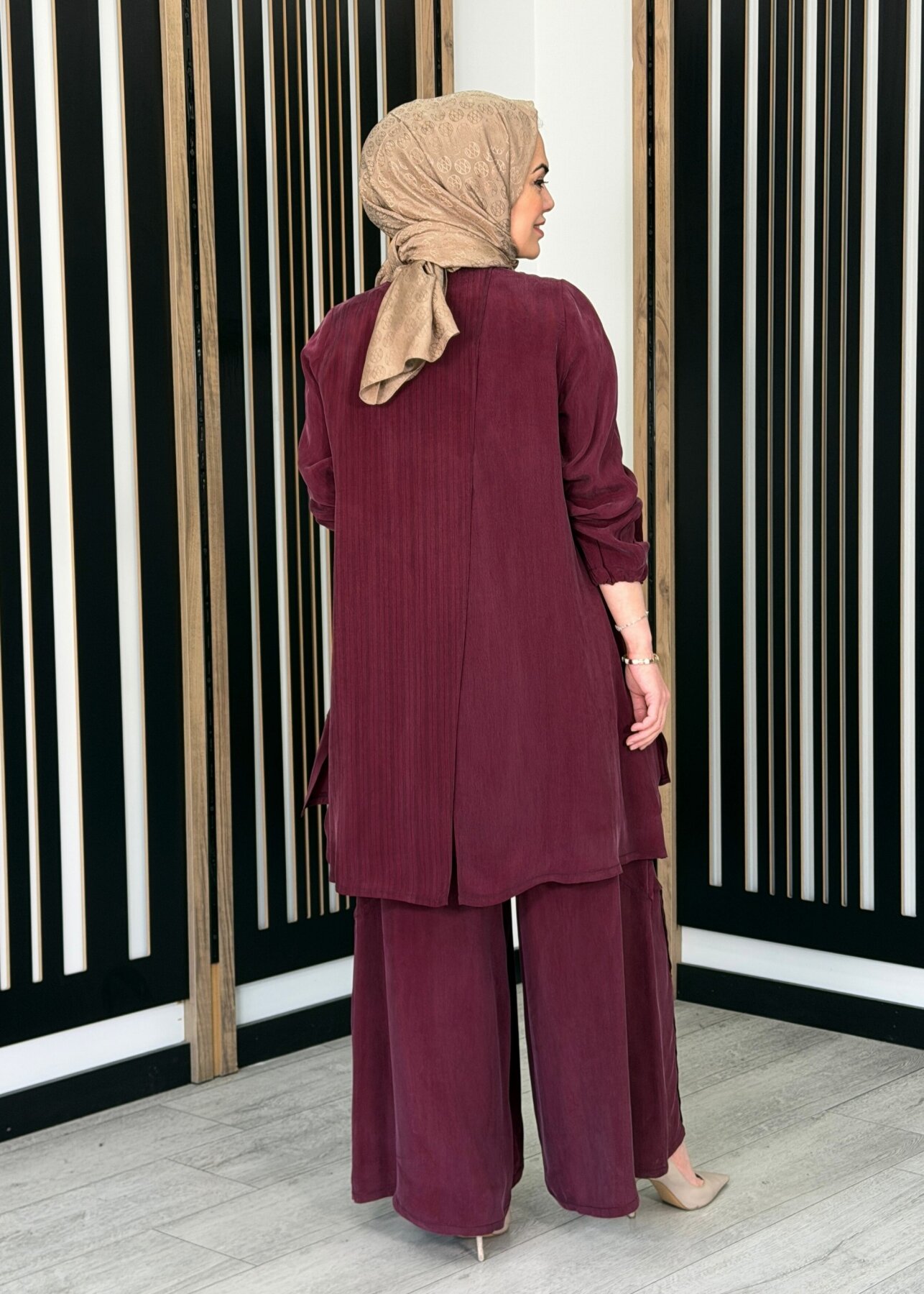 MissWhence Fermuar Detaylı İpek Takım BORDO - 4