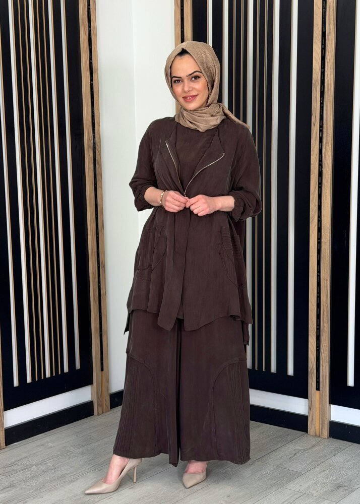 MissWhence Fermuar Detaylı İpek Takım KAHVE