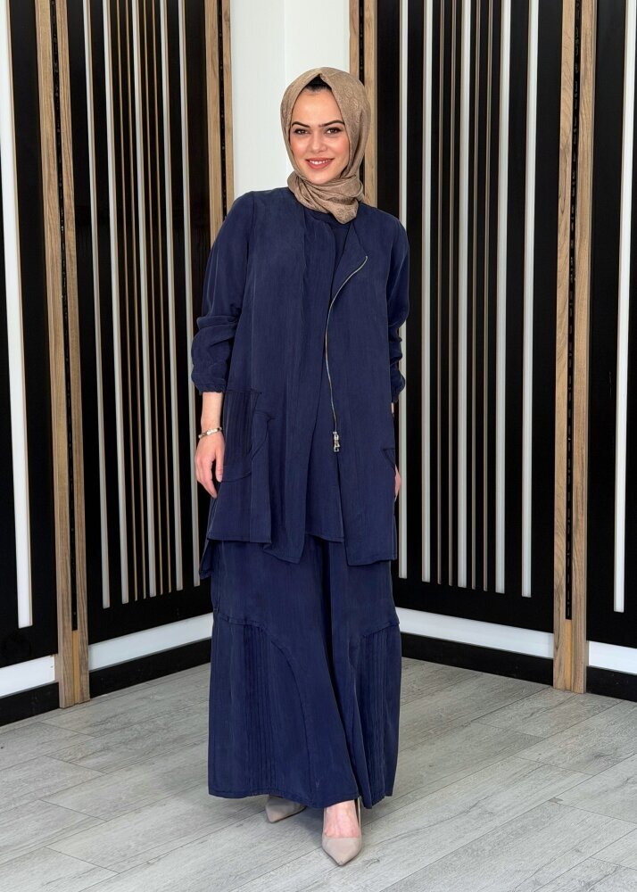 MissWhence Fermuar Detaylı İpek Takım LACİVERT - 2