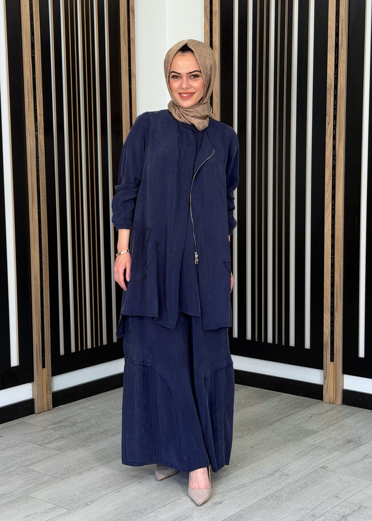 MissWhence Fermuar Detaylı İpek Takım LACİVERT - 2