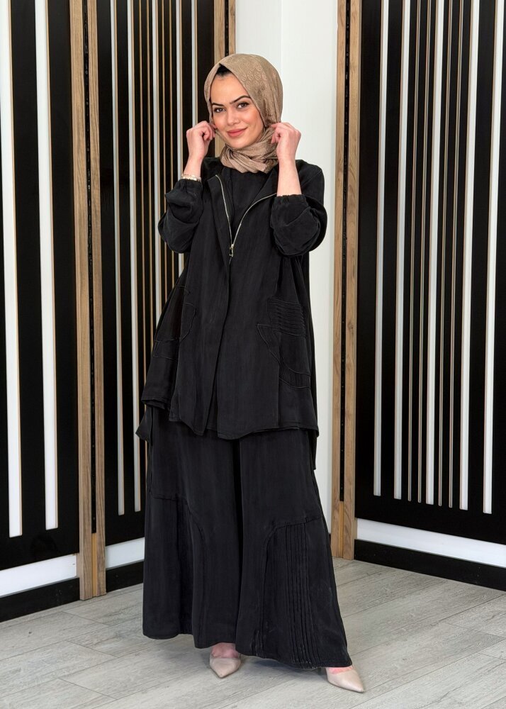 MissWhence Fermuar Detaylı İpek Takım SİYAH