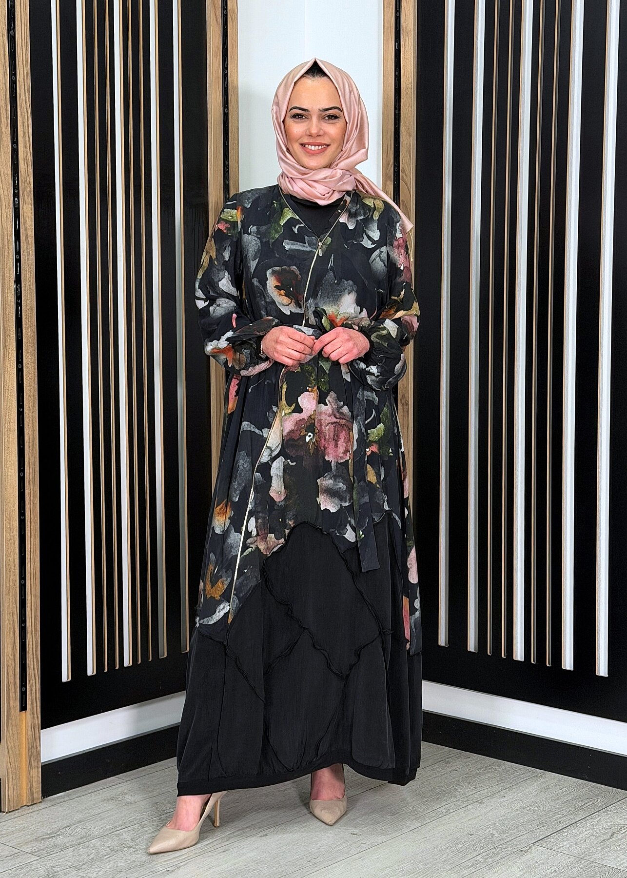 MissWhence Fermuar Detaylı Kendinden Desenli Elbise SİYAH - 2