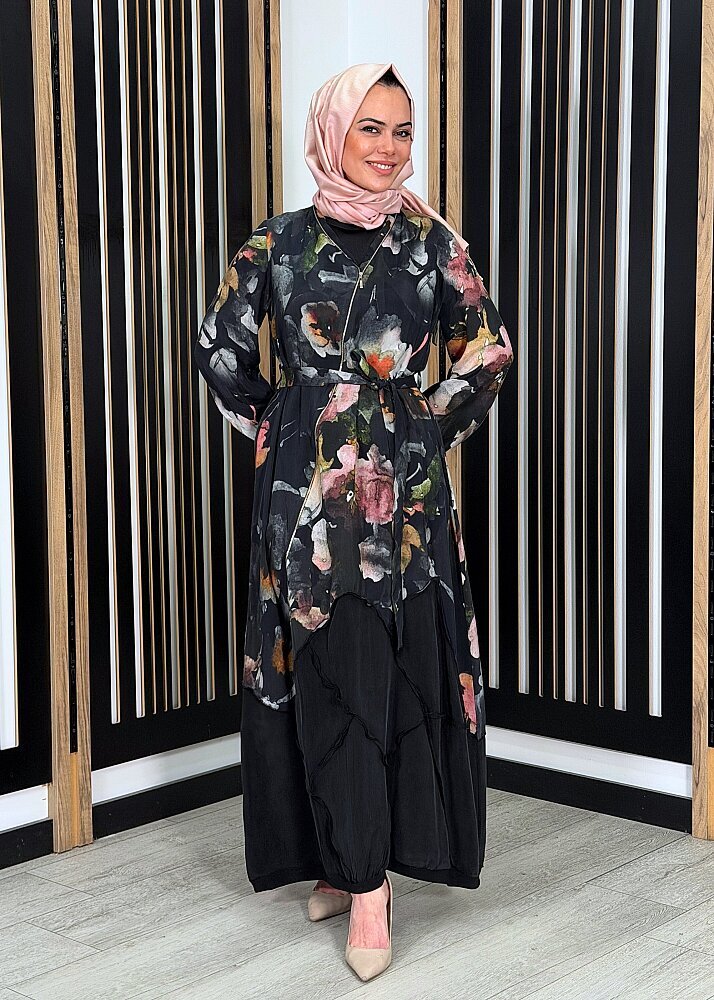 MissWhence Fermuar Detaylı Kendinden Desenli Elbise SİYAH - 3