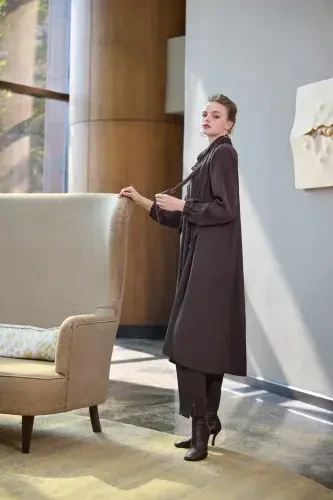MissWhence Fermuar Detaylı Pantolon Takım KAHVE - 3