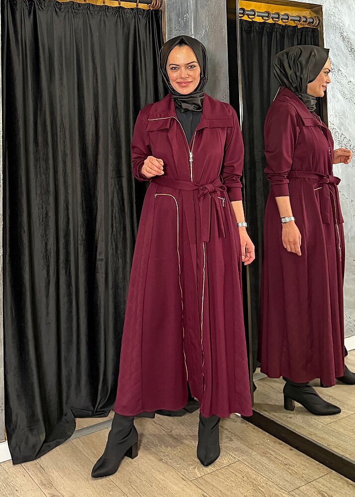 MissWhence Fermuar Detaylı Pardesü BORDO