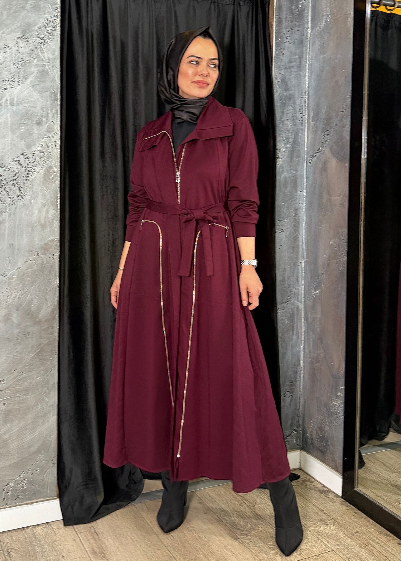 MissWhence Fermuar Detaylı Pardesü BORDO - 6