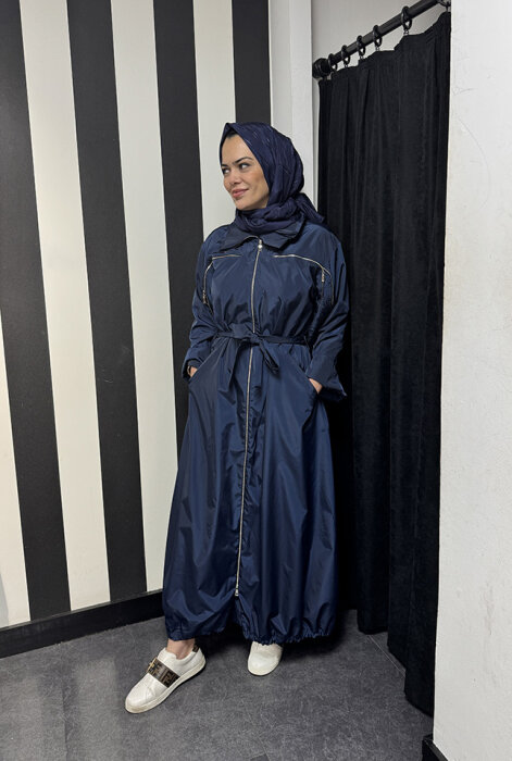 MissWhence Gögüsten Fermualı Pardesü LACİVERT - 1